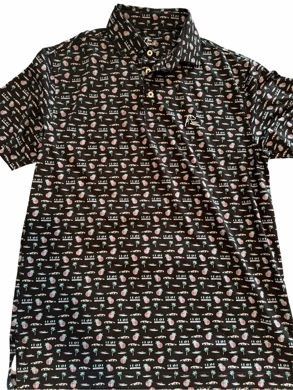 Men's Rhoback Black Printed Short-Sleeve Polo Shirt small